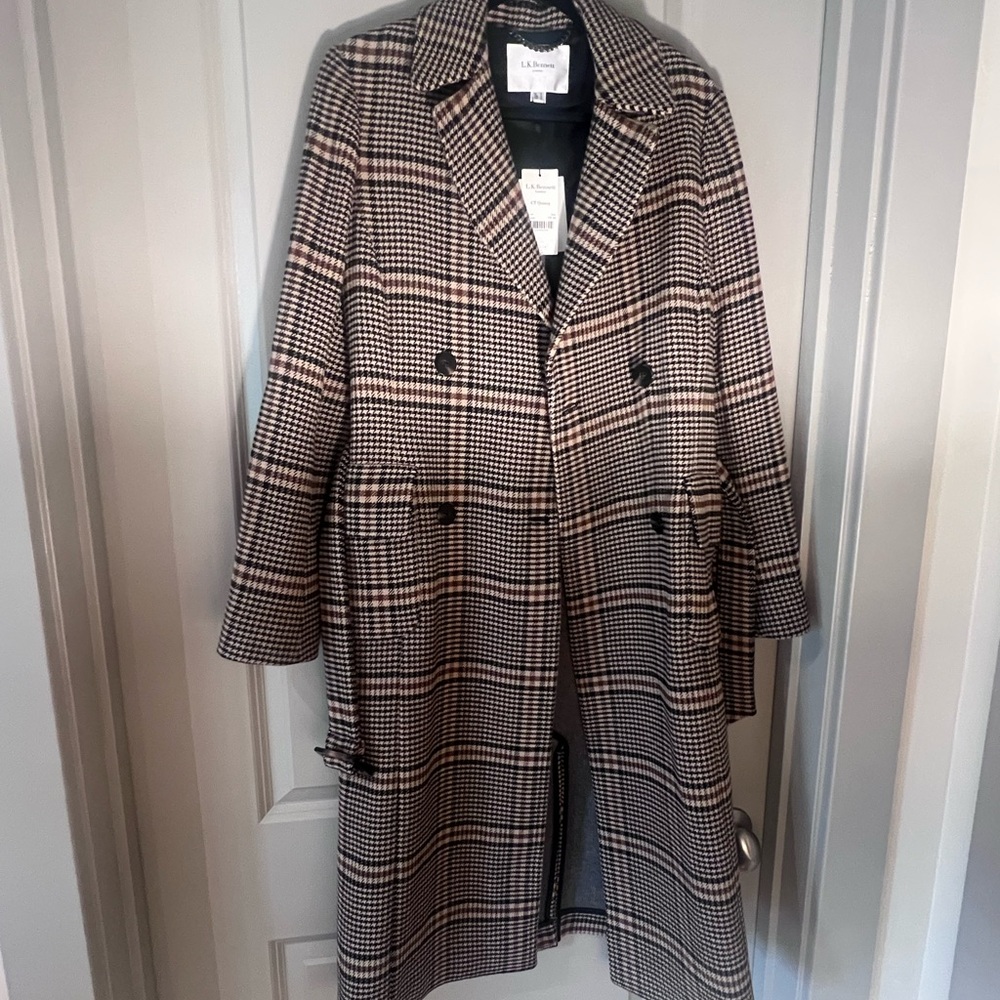 LK Bennett Black and White Plaid Trench Coat - Picture 5 of 12